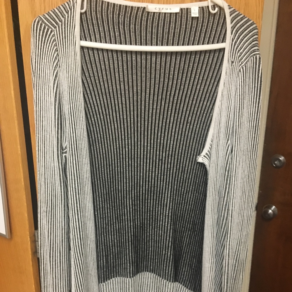 White and Black Striped Cardigan